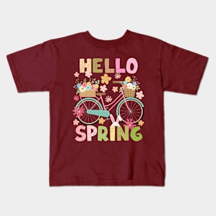 Hello Spring Blue Bicycle Kids T-Shirt